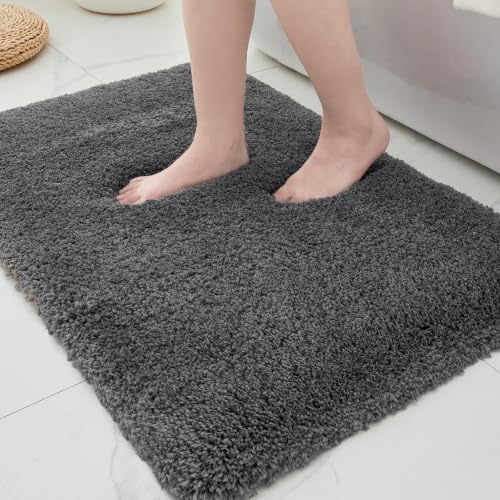 ILANGO Dark Gray Bathroom Rugs 30" × 20" Non Slip & Super Absorbent Extra Thick Soft, Washable Bath Mat for Floor, Microfiber Plush Shaggy Bath Rug with Rubber for Bathtub Shower Room Sink - color: Dark Gray, size: 1'8" x 2'8" (20''x32'' Bathroom Rug)