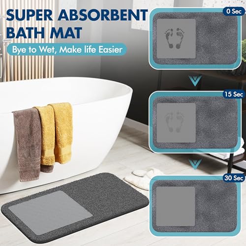 2-in-1 Stone Bath Mat with Rug – Diatomaceous Earth + Microfiber Fusion Mat for Bathroom – Ultra Absorbent, Quick-Dry, Non-Slip, Easy to Clean – Includes Gift Box & Tote