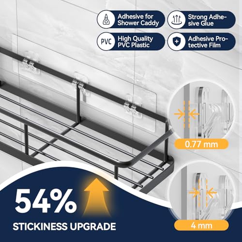 2-Pack Shower Caddy Adhesive Replacement - Transparent Shower Adhesive Strips, No Drilling Hooks for Bath Storage Shelves, Kitchen Racks, Basket & Soap Holder