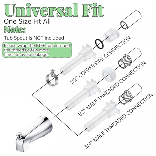 Four in One Tub Spout Adapter, Tub Spout Adapter Kit Universal Fits 1/2'' Copper Pipe, 1/2'' IPS and 3/4'' IPS Bathtub Faucet Adapters Slip Replacement Parts with Assembly Tool