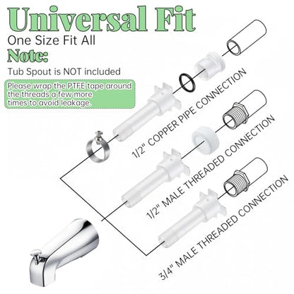 Four in One Tub Spout Adapter, Tub Spout Adapter Kit Universal Fits 1/2'' Copper Pipe, 1/2'' IPS and 3/4'' IPS Bathtub Faucet Adapters Slip Replacement Parts with Assembly Tool