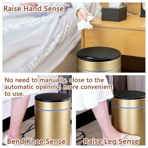 Smart Trash Can, Sensor Opening and Closing (1, Gold) | Automatic Trash Can for Living Room, Bedroom, Kitchen and Bathroom - color: Gold