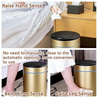 Smart Trash Can, Sensor Opening and Closing (1, Gold) | Automatic Trash Can for Living Room, Bedroom, Kitchen and Bathroom - color: Gold