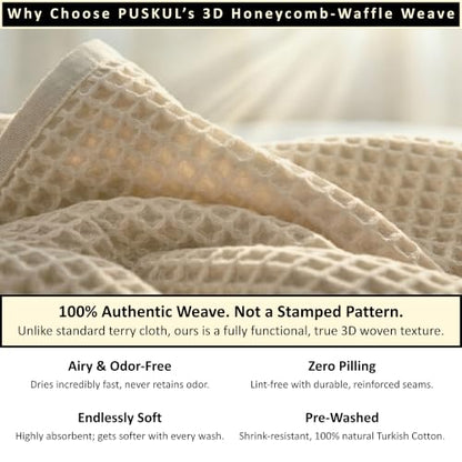 PÜSKÜL Natural 100% Turkish Cotton Waffle Towels Set of 4-Piece, L.-Gray | 2-Bath sheet (Extra-large 32x63") and 2-Hand towel (Large 32x16"). Premium honeycomb-waffle weave, oeko-tex made in Turkiye. - color: Gray