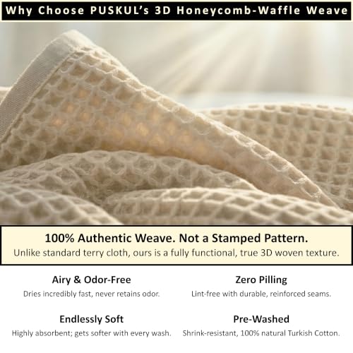 PÜSKÜL Natural 100% Turkish Cotton Waffle Towels Set of 4-Piece, Sage Green | 2-Bath sheet (Extra-large 32x63") and 2-Hand towel (Large 32x16"). Premium honeycomb-waffle weave, oeko-tex made in Turkiye. - color: Sage Green