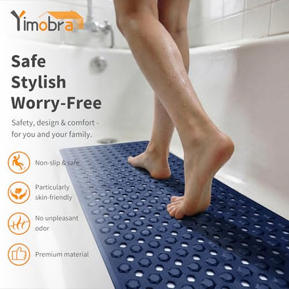 Yimobra Bathtub Mat Non Slip, 27.5"X15.5" Machine Washable Shower Floor Mat, Soft on Feet, Bathmat with Drain Holes and Suction Cups, Bathroom Essentials, Dark Blue - color: Dark Blue, size: 27.5 X 15.5 Inch
