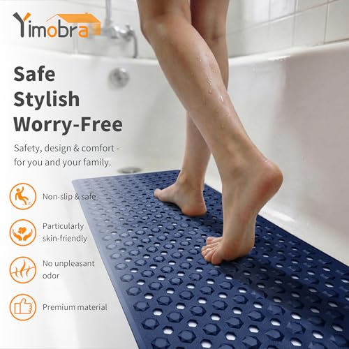 Yimobra Bathtub Mat Non Slip, 34.5"X15.5" Long Shower Mat for Inside Shower, Machine Washable Bath Mat with Drain Holes & Strong Suction Cups, Soft on Feet, Bathroom Essentials, Dark Blue - color: Dark Blue, size: 34.5 X 15.5 Inch
