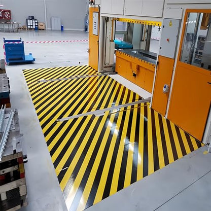 SWRT 2 Inch x 110FT Black & Yellow Hazard Tape Warning Safety Stripe Tape for Floor Marking, Strong Adhesive Wear Resistance Warterproof Caution Tape Roll Ideal for Walls, Floors, Pipes and Equipment