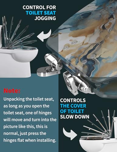 Angol Shiold ELONGATED Resin Soft Close Toilet Seat Marble 18.5" | Quick Release Heavy Duty Decorative Acrylic Seats Easy to Clean (Modern Green Marble Art Print) - color: Green