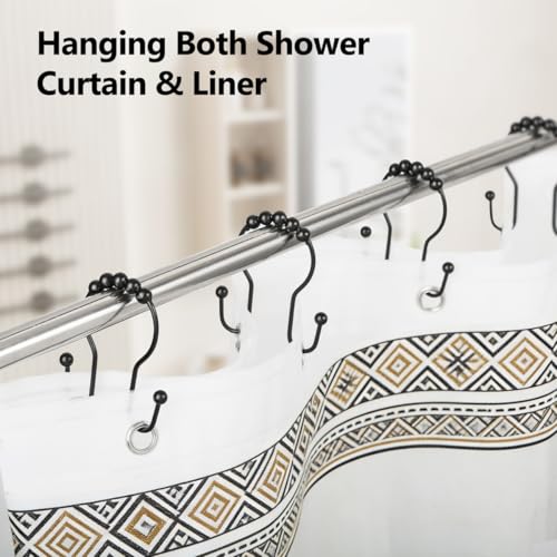 Resze 12PCS Shower Curtain Hooks, Sturdy Metal Shower Curtain Rings(Black) | Glide Roller Double Shower Hooks, Rust Proof Anti-Drop Curtain Hooks, Smooth Sliding Rings for Bathroom Shower Rods Curtains - color: Black