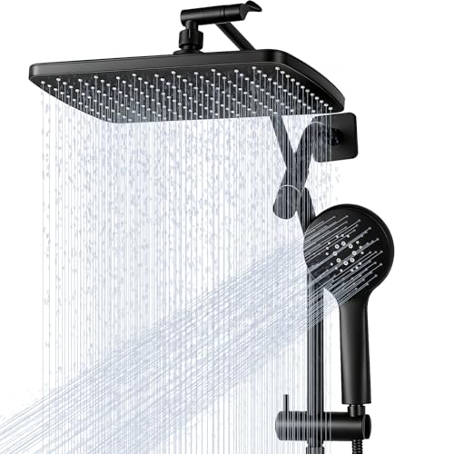 Shower Head with Handheld,High Pressure Black Slide Bar Shower Head | Regaderas Para Shower,11.8" Rectangular,Shower Head,Dual Shower Head,Bathroom Decor,Extension Arm,5 Spray Mode - color: C-Matte Black, style: Rectangular 12"