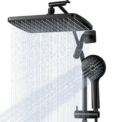 Shower Head with Handheld,High Pressure Black Slide Bar Shower Head | Regaderas Para Shower,11.8" Rectangular,Shower Head,Dual Shower Head,Bathroom Decor,Extension Arm,5 Spray Mode - color: C-Matte Black, style: Rectangular 12"