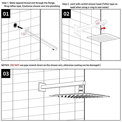 TRUSTMI 16" Square Shower Arm Brushed Gold, Wall Mount Rainfall Extension | Include Flange, Stainless Steel Rainfall Shower Head Extension, NPT 1/2" Wall Mount, Universal Fittings - color: Brushed Gold