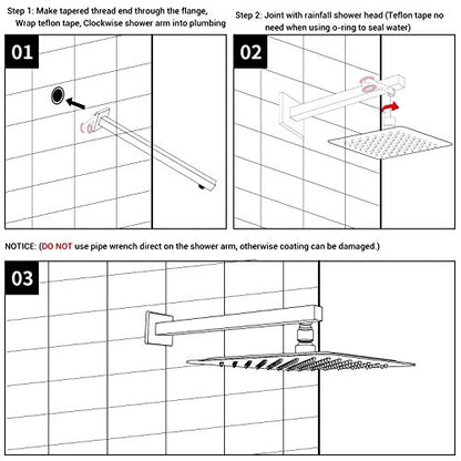 Shower Arm with Flange 16 Inch Stainless Steel Overhead Shower Extension Arm Bathroom Wall Mounted Pipe for Rainfall Showerhead, Chrome - color: Chrome