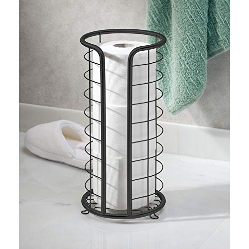 mDesign Metal Toilet Paper Holder Stand - Storage Reserve for 3 Rolls of Toilet Tissue - Freestanding Toilet Paper Holder - Stylish Bathroom Floor Toilet Paper Stand - Omni Collection - Matte Black - color: Matte Black