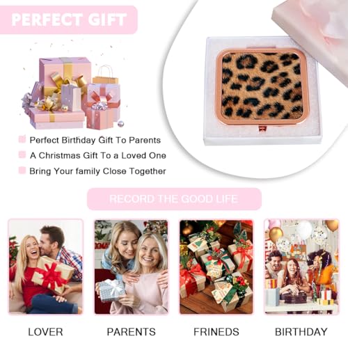 Cheetah Leopard Brown Print Foldable Travel Pocket Mirror Square Metal Portable Mini Makeup Double Sided Handheld Magnifying, 2.8 in - color: Leopard Brown Print