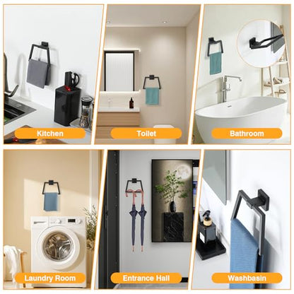 Alise Hand Towel Holder for Bathroom Wall Mounted,Matte Black | Trapezoid Bath Towel Ring Towel Rack for Bathroom Kitchen Walls,SUS304 Stainless Steel Towel Hanger for Bathroom - color: Matte Black