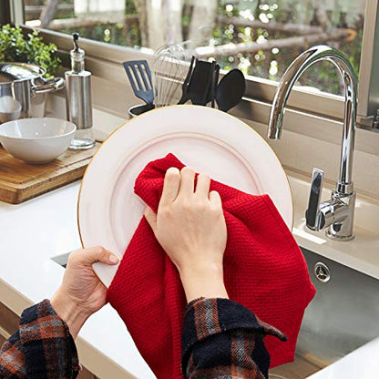 joybest Cotton Kitchen Towels, 4-Pack Waffle Weave Ultra Soft Absorbent Dish Towels Quick Drying Kitchen Dish Cloths, 18 in x 28 in, Red - color: Red, size: 18 in x 28 in