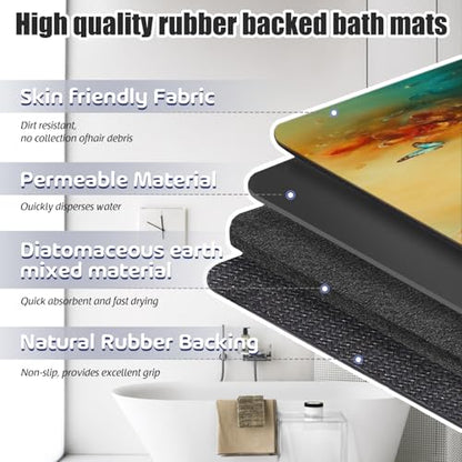 Bathroom Runner Mat Rugs Long,Cat Flower Garden Butterflies 3D Painting Diatomite Stone Bath Mat Large Absorbent Diatomaceous Non Slip Fast Dry Bathroom Rugs 16x42in - color: Design10