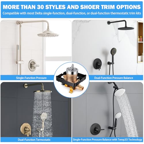 TOVEN-RV R10000-UNWSHF High-Flow Shower Valve Body with Stops | Compatible With Delta MultiChoice 13/14, 17 And 17T Trim Kits; 3-Port Shower-Only Design; 1/2-Inch Inlets - style: R10000-UNWSHF