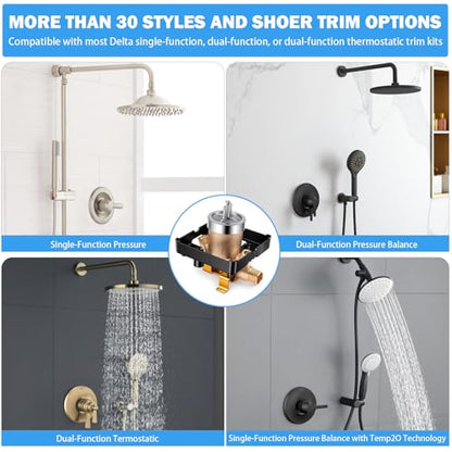 TOVEN-RV R10000-UNWSHF High-Flow Shower Valve Body with Stops | Compatible With Delta MultiChoice 13/14, 17 And 17T Trim Kits; 3-Port Shower-Only Design; 1/2-Inch Inlets - style: R10000-UNWSHF
