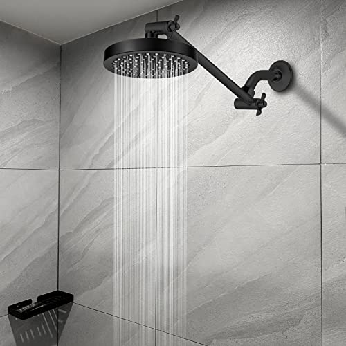 Shower Head Extension Arm - 11" Solid Brass Shower Arm with Universal Connection to Showerheads - Easily Adjustable The Height and Angle of The Rain or Handheld Shower heads (Black) - color: Matte Black