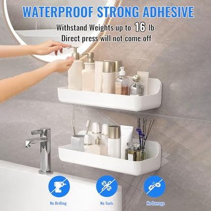 Diesisa Acrylic Wall Mount Organizer, Adhesive Shelves,2Pc Bathroom Shelves | Self Adhesive Shelf, Shower Caddies, No Drilling Hang Wall, Stick on Shelf with 3Pcs Tapes, for Bathroom,Living Room - White - color: 2pcs-white