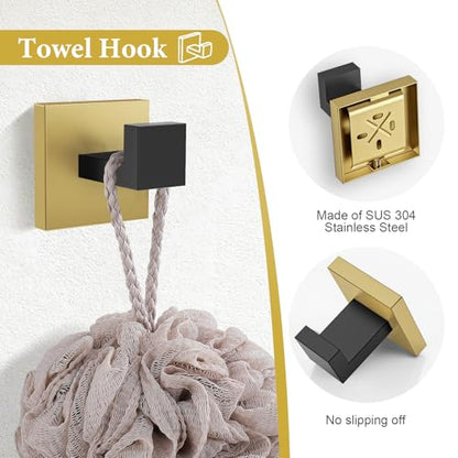 TURS 5-Piece Bathroom Hardware Set Matte Black and Gold Towel Bar Set Bath Towel Holder Sets SUS 304 Stainless Steel Wall Mounted Towel Rack Sets for Bathroom. - color: Black&gold, size: Set D