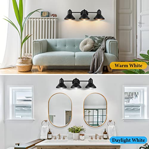 Bairth Bathroom Light Fixtures,3-Light Black Metal Vanity Light Over Mirror | Farmhouse Rustic Industrial Bathroom Vanity Light, Modern Bathroom Lights with Metal Shade for Living Room Cabinet Hallway - size: 3-Light