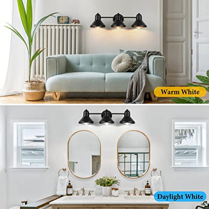Bairth Bathroom Light Fixtures,3-Light Black Metal Vanity Light Over Mirror | Farmhouse Rustic Industrial Bathroom Vanity Light, Modern Bathroom Lights with Metal Shade for Living Room Cabinet Hallway - size: 3-Light