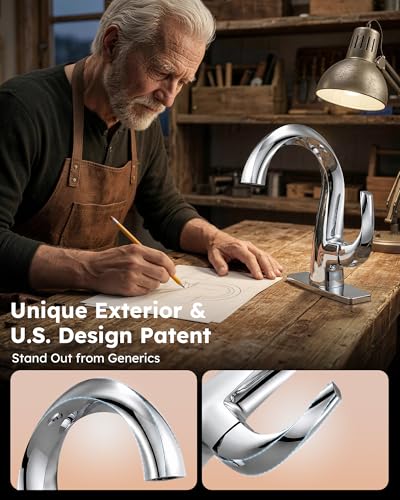 WOWOW Single Handle Bathroom Faucet 1 Hole High Arc Bathroom Basin Faucet Chrome with Pop Up Drain, Solid Brass Commercial Bathroom Sink Faucet Basin Vanity Sink (Patented Product) - color: Chrome