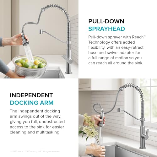 KRAUS Oletto Commercial Style 2-Function Single Handle Pull Down Kitchen Faucet in Spot-Free Stainless Steel, KPF-2643SFS - color: Spot Free Stainless Steel, style: Commercial Style Faucet