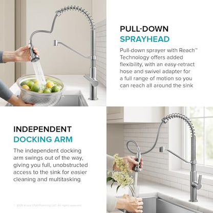 KRAUS Oletto Commercial Style 2-Function Single Handle Pull Down Kitchen Faucet in Spot-Free Stainless Steel, KPF-2643SFS - color: Spot Free Stainless Steel, style: Commercial Style Faucet