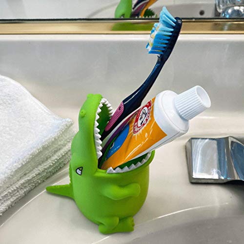 Kids Toothbrush Holder Toothbrush Organizer – Durable Silicone Animal Tooth Brush Holder – Easy to Clean Toothbrush and Toothpaste Holder – Toothbrush Holders for Bathrooms by Lily’s Home (Crocodile) - color: Crocodile
