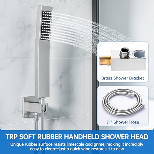 Hawkrown 12 Inch Luxury Rain Shower Faucet Set, Brushed Nickel Shower System with Rainfall Shower Head and Handheld Spray, SUS304 Stainless Steel and Solid Brass Wall Mounted Shower Valve Trim Kit - color: Brushed Nickel, size: 12 Inch