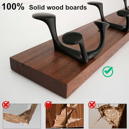 WEBI Coat Rack Wall Mount,17" Solid Wood Coat Hooks Wall Mounted Coat Hanger,16" Hole to Hole,Heavy Duty 3 Triple Hooks for Hanging Coats,Jacket,Hat,Backpack,Farmhouse,Reddish Brown,2 Packs - color: Reddish Brown, size: 17 Inch(2 Pcs)