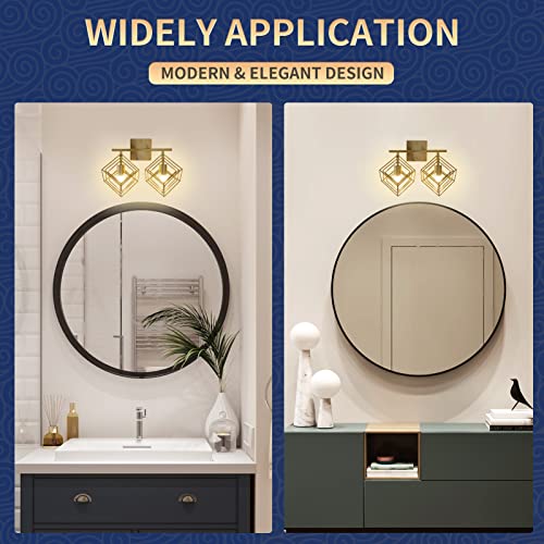 Bathroom Vanity Light with 2 Bulbs Bathroom Light Fixtures Over Mirror with Rotatable 2 Cube Shades Modern Wall Mounted Brushed Brass - color: Brushed Brass, size: 2-Lights ( 16" Width )