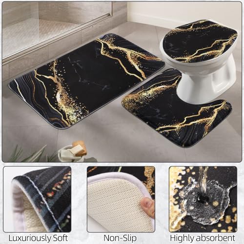 XLHOMO Bathroom Set Bathroom Sets with Shower Curtain and Rugs,Black Bathroom Accessories Set Waterproof Black and Gold Shower Curtain Set - size: Bath Set+Shower Curtain+Bath Rugs, style: Black7