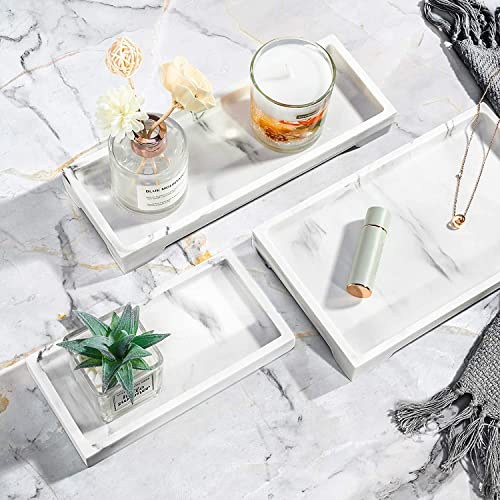 Luxspire Marble Tray for Soap Dispenser Perfume Jewelry, S, Gravel White | 11 x 4 inch, non-slip waterproof resin, easy wipe clean, fits bath kitchen vanity, holds jewelry toiletries soap - color: D - Gravel White, style: Small