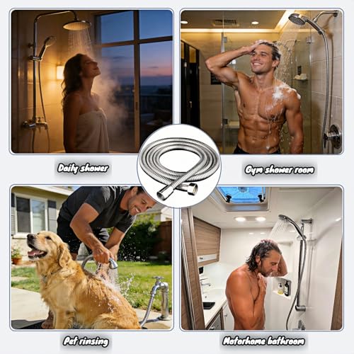 98" Extra Long Shower Hose, 304 Stainless Steel, Leak-Proof & Tangle-Free, Easy Install, Fits Most Showers, Chrome (98.0, Inches)