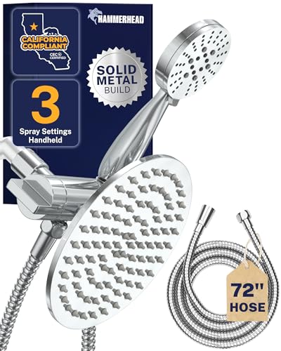 HammerHead Showers Dual Shower Head Combo, 8-Inch Rainfall & 3-Flow Handheld, Chrome, 1.75 GPM - color: Polished Chrome, size: 1.75 GPM California