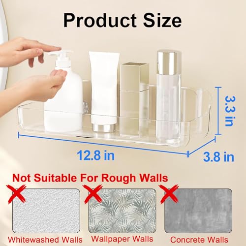 Diesisa Acrylic Wall Mount Organizer, Adhesive Shelves,2Pc Bathroom Shelves | Self Adhesive Shelf, Shower Caddies, No Drilling Hang Wall, Stick on Shelf with 3Pcs Tapes, for Bathroom, Kitchen,Living Room - color: 2pcs-clear