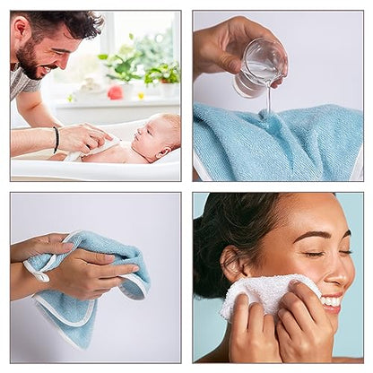 Soft Baby Washcloths Set - Absorbent Natural Baby Wash Cloth for Delicate Skin - 12"x12" Large Baby Bath Washcloths - Newborn Bath Face Towel (Blue) - color: Blue