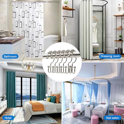 24er Pack Shower Curtain Hooks Rings, Rust Resistant Metal Double Glide Shower Hooks Rings for Bathroom Shower Rods Curtains, Stainless Steel Curtain Hooks (White Nickel) - color: White Nickel