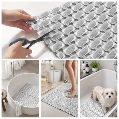 Non Slip Bathtub Mat with Suction Cups Quick Dry Shower Mat 27x16 | Light Grey Machine Washable Shower Floor Mat for Elderly & Kids, Quick Dry Drain Holes Bathroom Shower Tub Stall - color: Light Grey