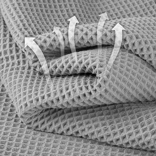 Microfiber Waffle Hand Towels, 2 Pieces, Soft, Absorbent, Fast Drying, Lint Free 430 GSM (Silver) - color: Silver