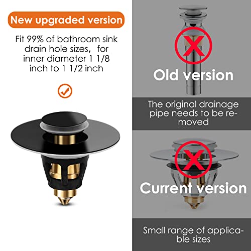 Universal Bathroom Sink Stopper, Basin Pop-up Bathroom Sink Drain Strainer, Bathroom Drain Stopper with Stainless Steel Hair Catcher for 1.1-1.5 Inch Drain(1 PCS, Black) - color: Matte Black