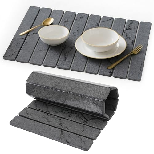 Stone Drying Mat for Kitchen Counter, Quick Diatomaceous Earth Mats for Dishes, 24"L x 16" W Super Absorbent Fast-Drying Collapsible Countertop Stone Mat (Marble Grey, 24" x 16") - color: Marble Grey