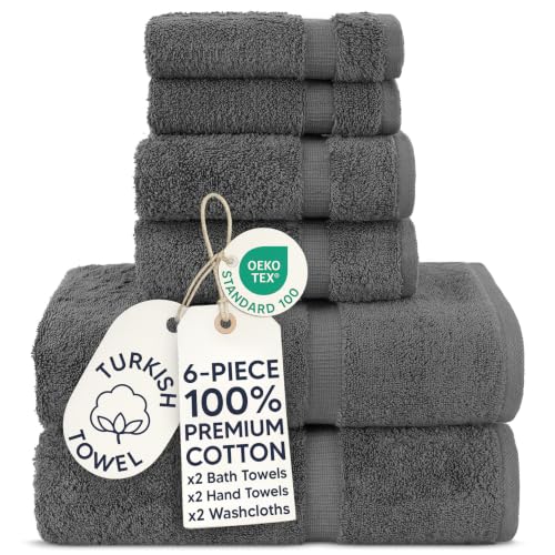Chakir Turkish Linens |Hotel & Spa Quality 100% Cotton Premium Turkish Towels | Soft & Absorbent (Dark Gray, 6-Piece Towel Sets) - color: Dark Gray