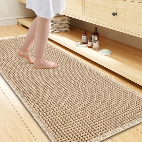 Smiry Waffle Bath Mat 60X24, Extra Soft Absorbent Bathroom Rugs, Brown | Non Slip Machine Washable Quick Dry Bath Rugs for Bathroom Floor, Tub, Shower, Home Decor Accessories - color: Brown, size: 60'' X 24''